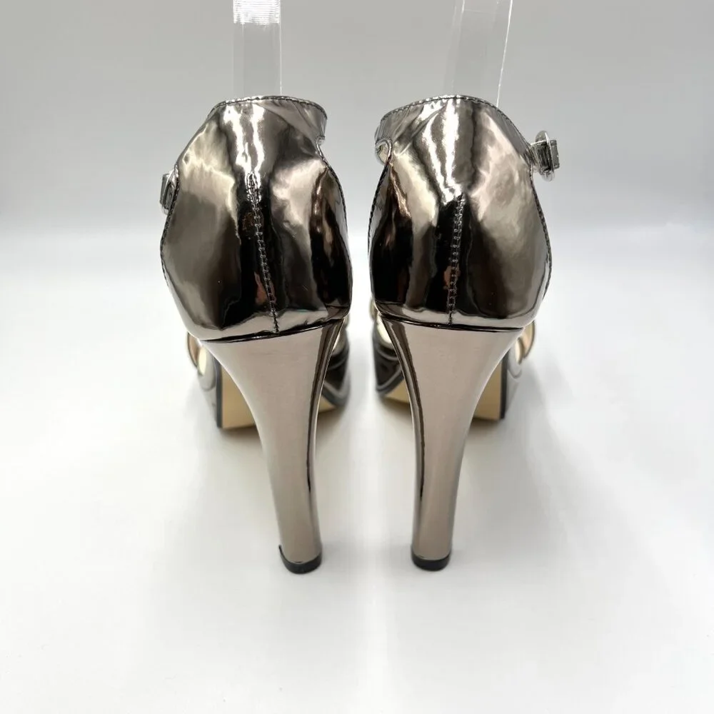 Touch Ups Womens 10M‎ Metallic Silver Pewter Platform Dress Sandals Heels Shoes